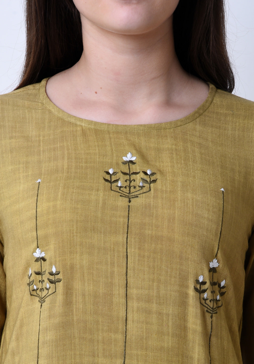 Slub Embroidered Kurta - Apple Green