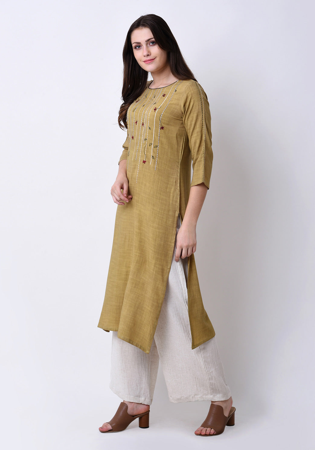 Floral Embroidered Kurta - Apple Green
