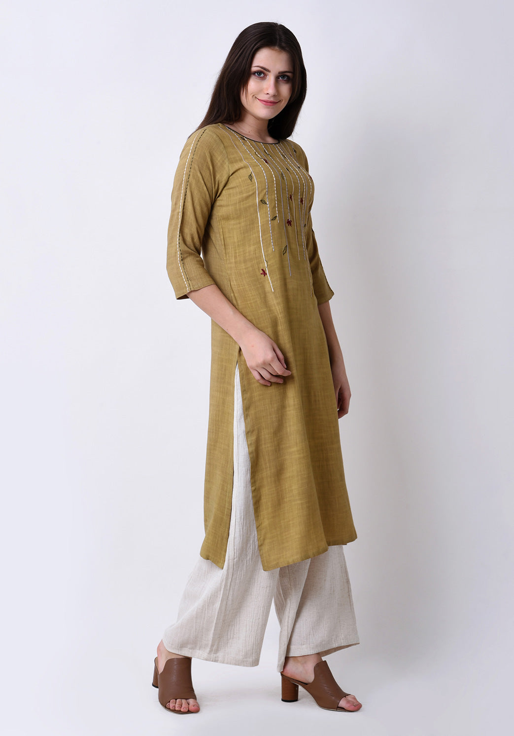 Floral Embroidered Kurta - Apple Green
