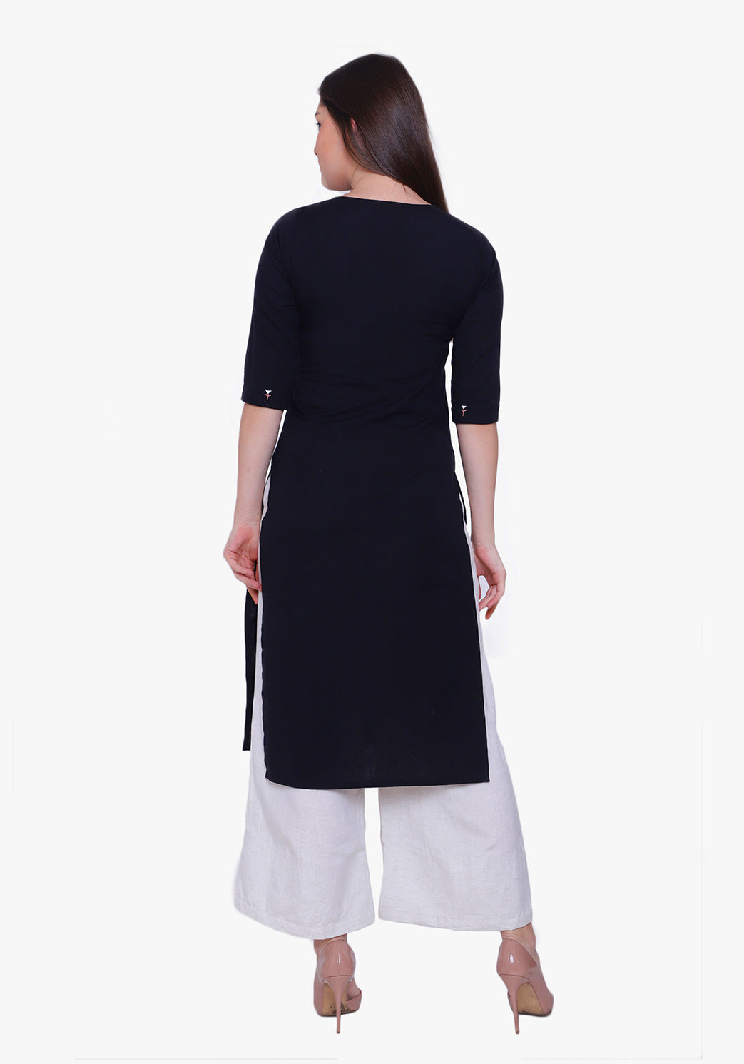 Embroidered Button-down Black Kurta