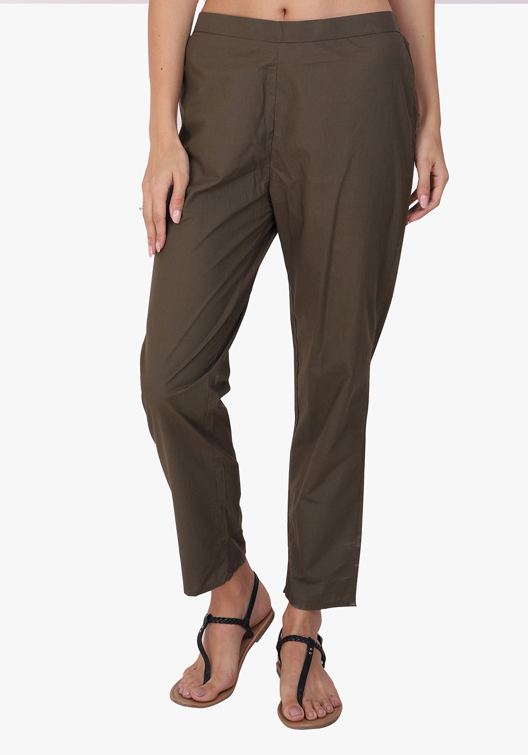 Basic Straight 100% Cotton Army Green Pant