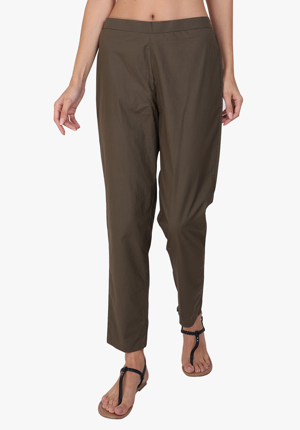 Basic Straight 100% Cotton Army Green Pant