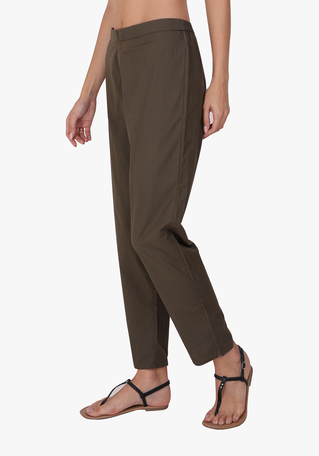 Basic Straight 100% Cotton Army Green Pant