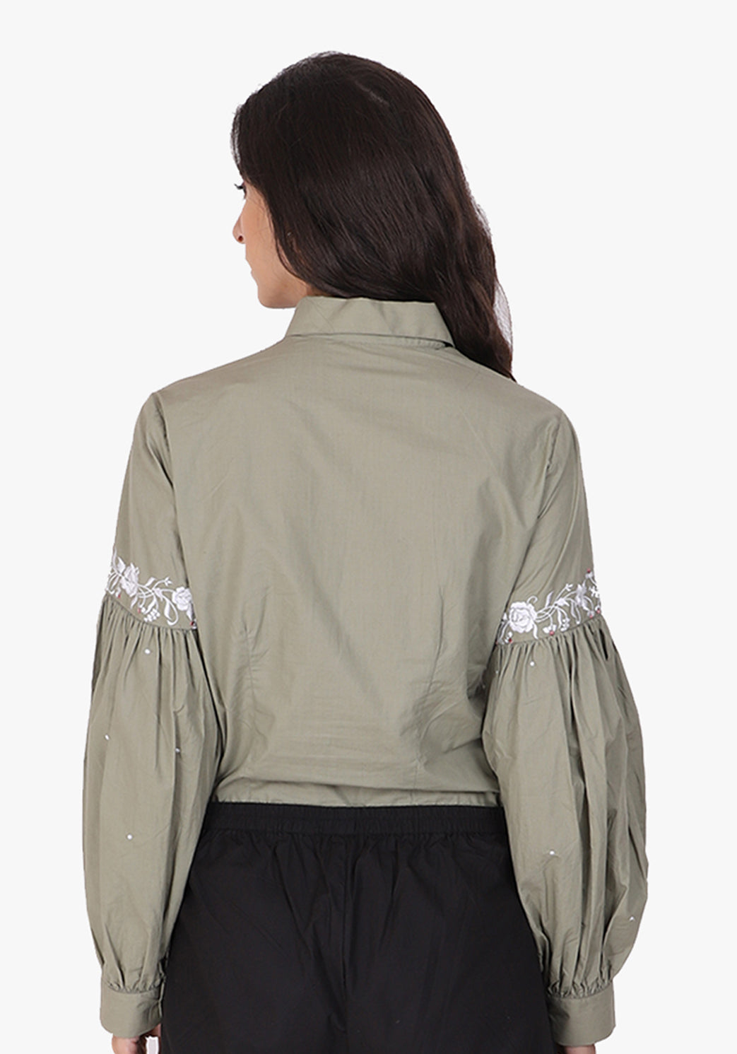 Embroidered Bishop Sleeve Fair Green Shirt