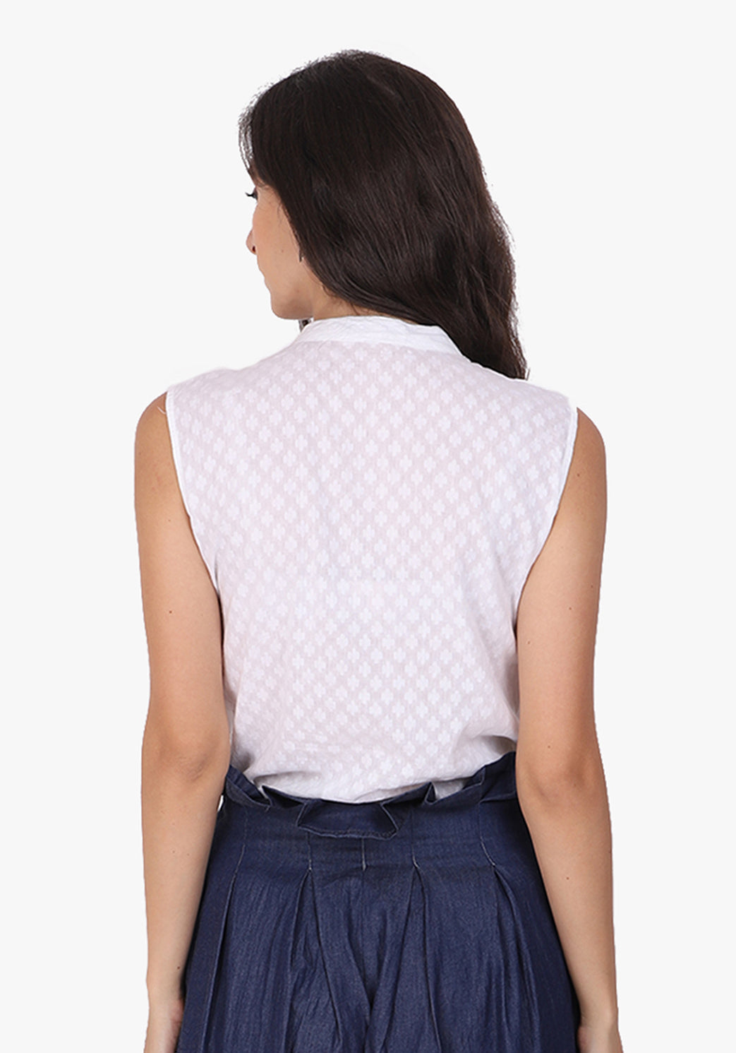 Dobby Frill Yoke White Shirt