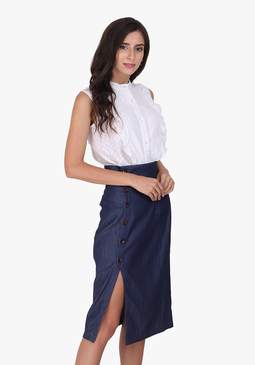 Dobby Frill Yoke White Shirt