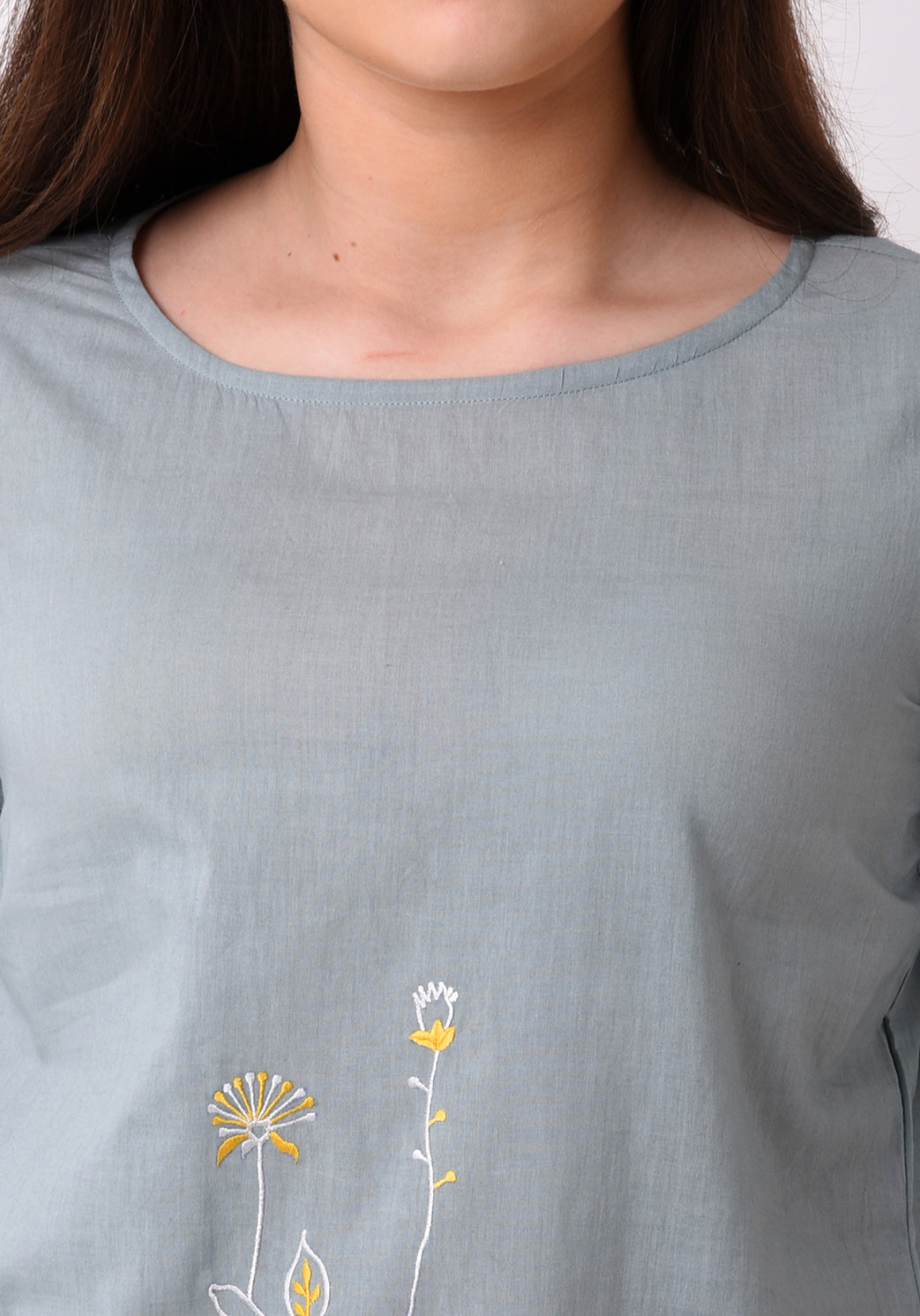 Floral Embroidered String Top - Pale Aqua