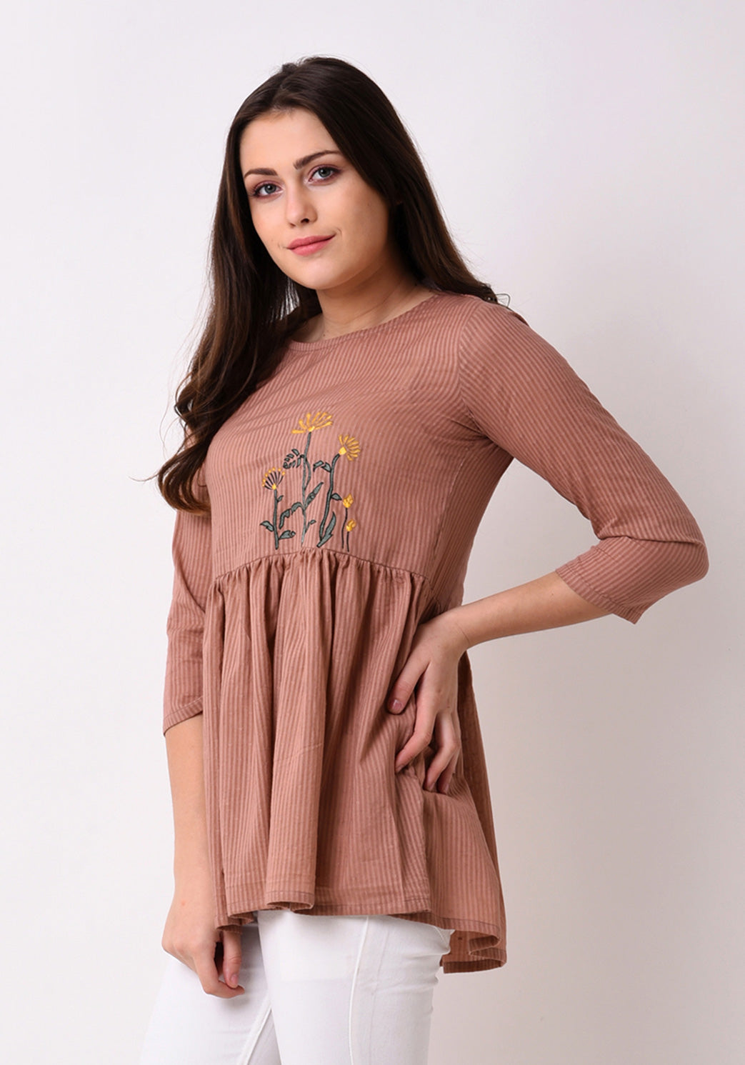 Stripe Dobby Embroidered Tunic - Pale Blush