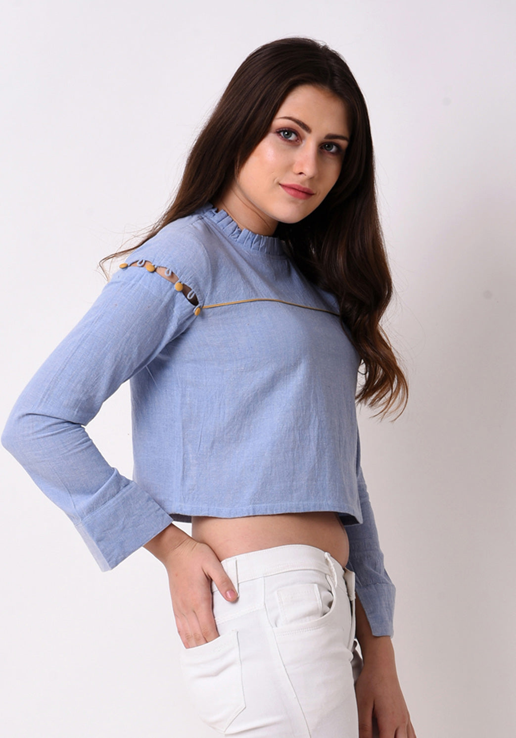 Chambray Cut Detail Top - Wan Blue