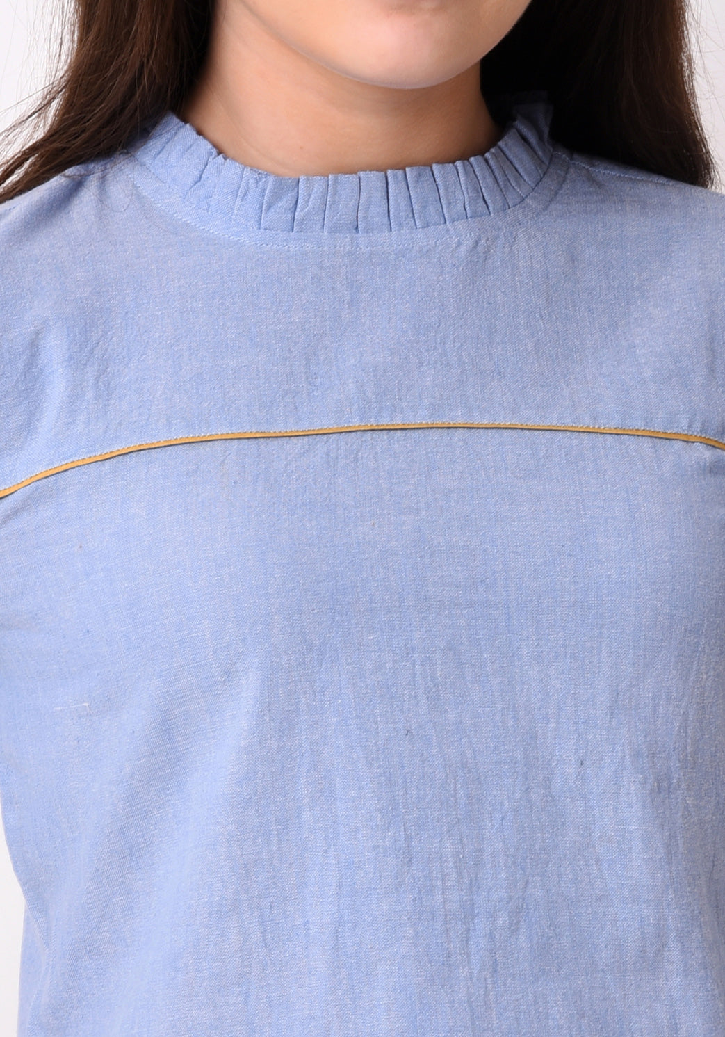 Chambray Cut Detail Top - Wan Blue