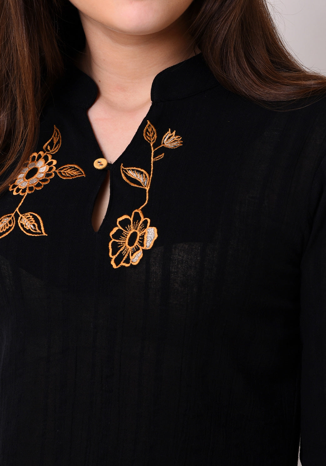 Crepe Dobby Embroidered Top - Black