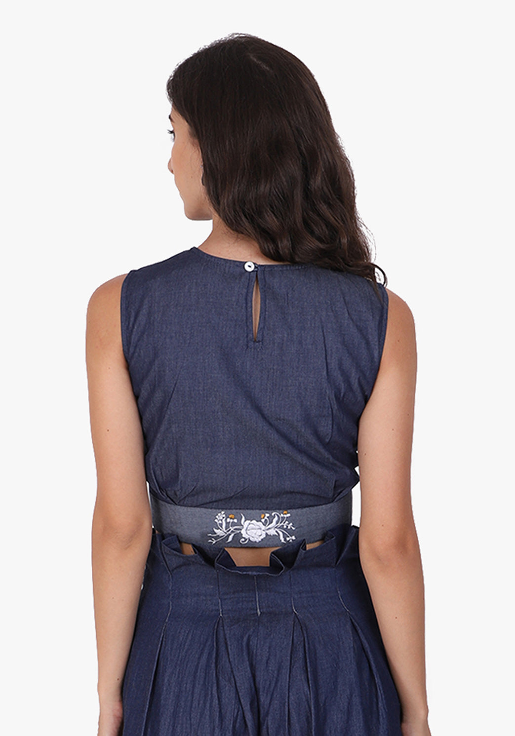 Denim Embroidered Ombre Blue Crop Top