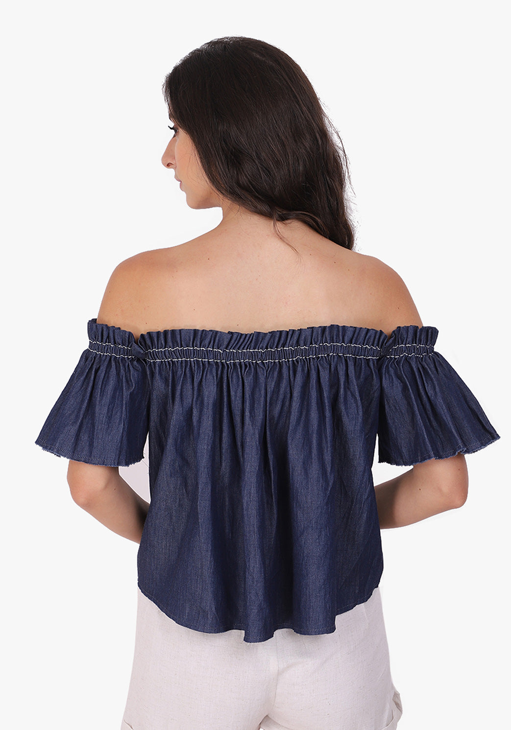Denim Off-shoulder Ombre Blue Top