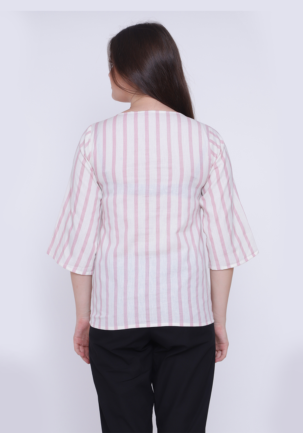Yoke Detail Striped Pale Blush Top