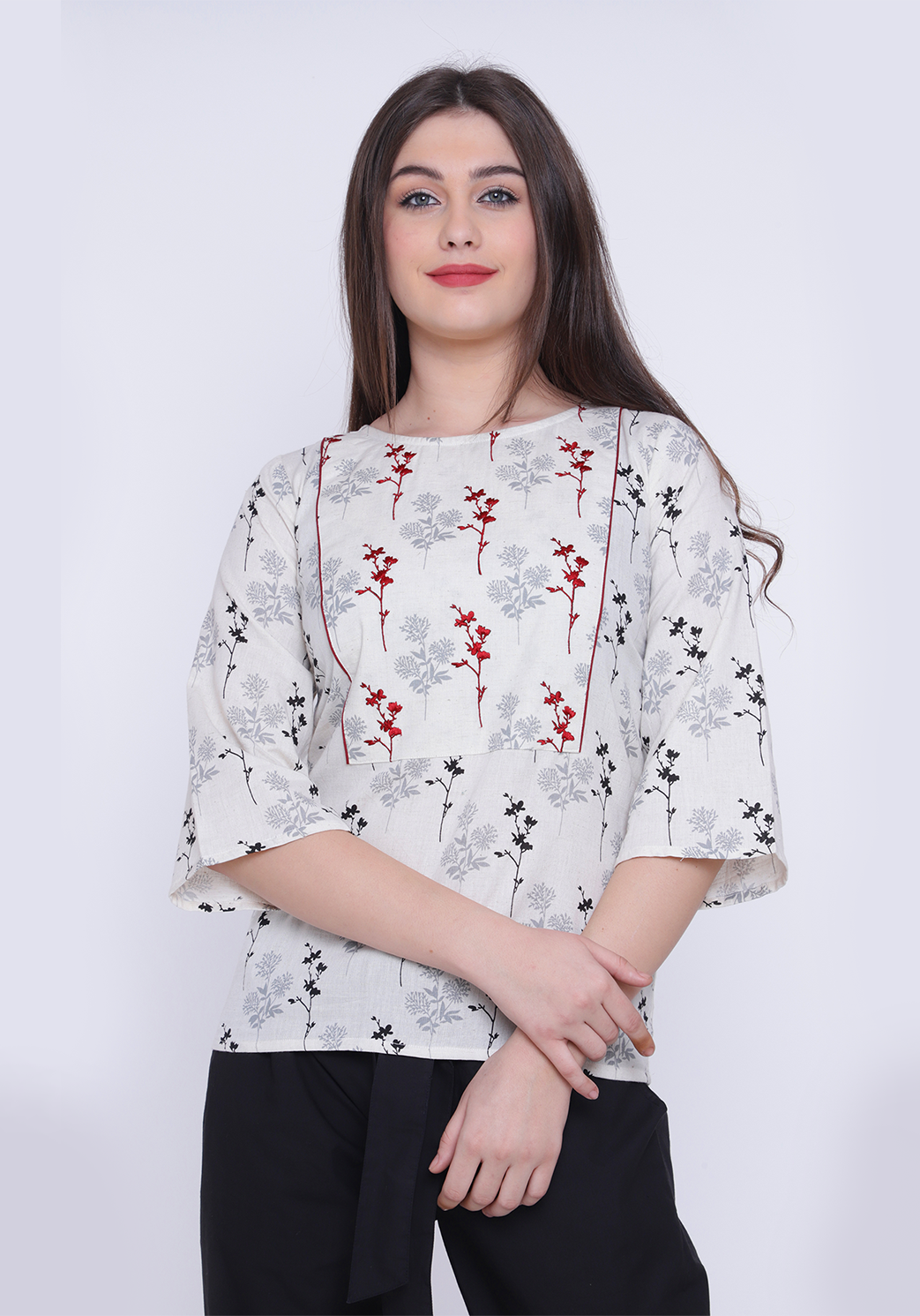Floral Printed Embroidered After Glow Top