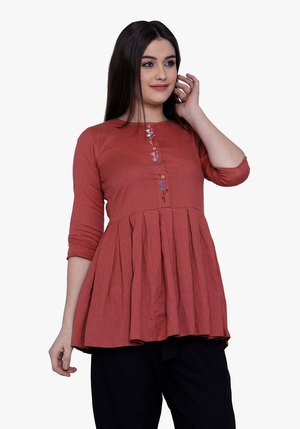 Button Down Embroidered Dusty Cedar Tunic