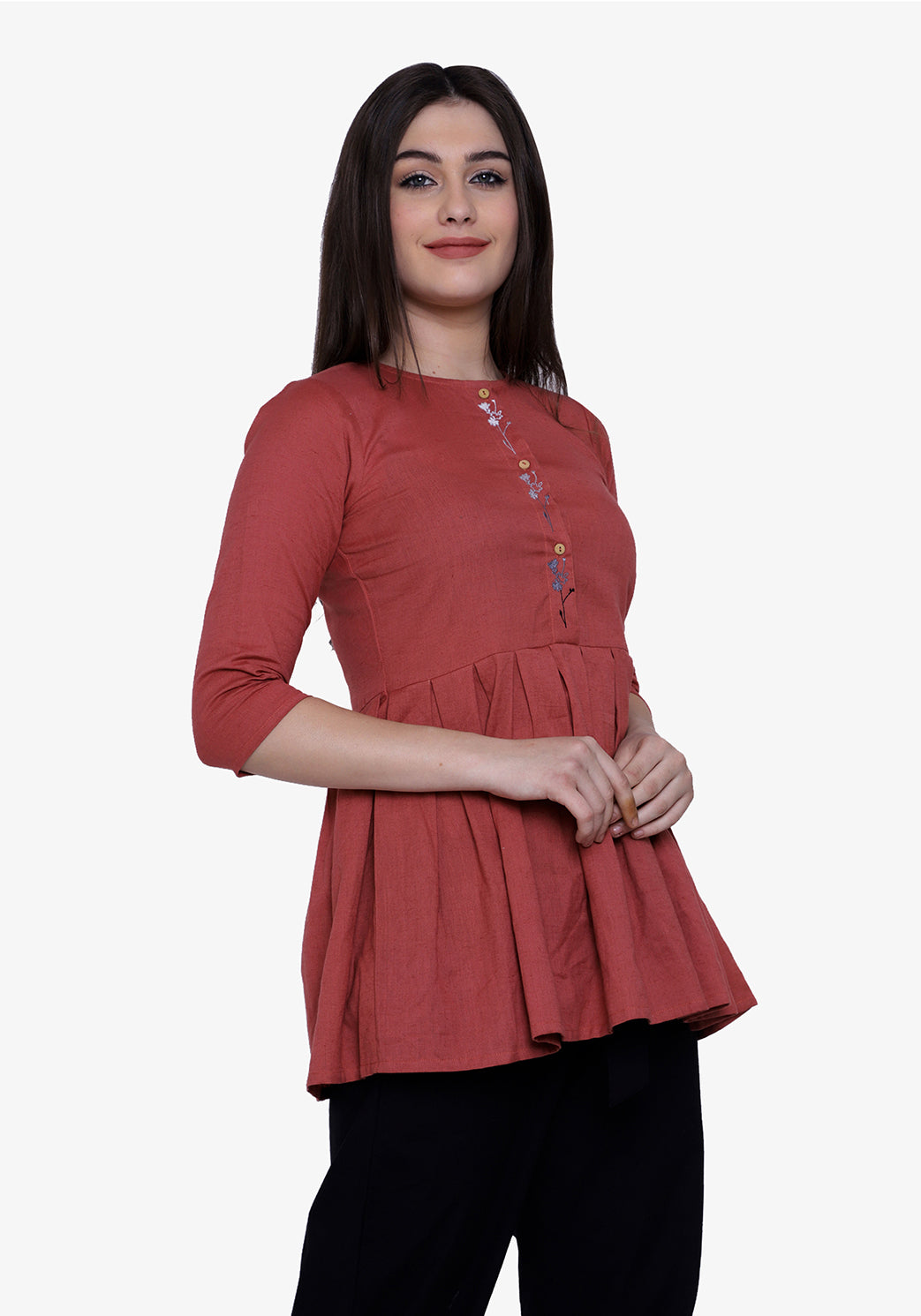Button Down Embroidered Dusty Cedar Tunic