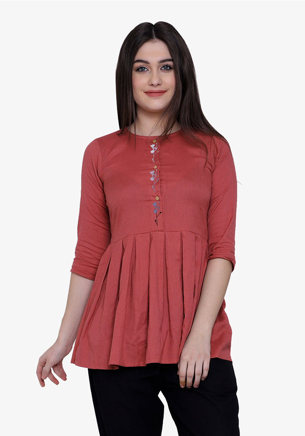 Button Down Embroidered Dusty Cedar Tunic