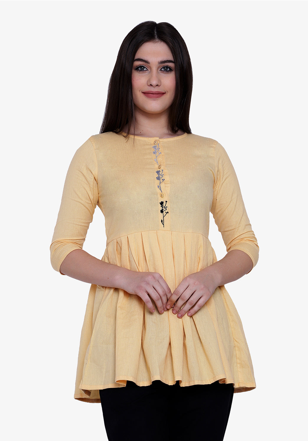 Button Down Embroidered Mellow Yellow Tunic