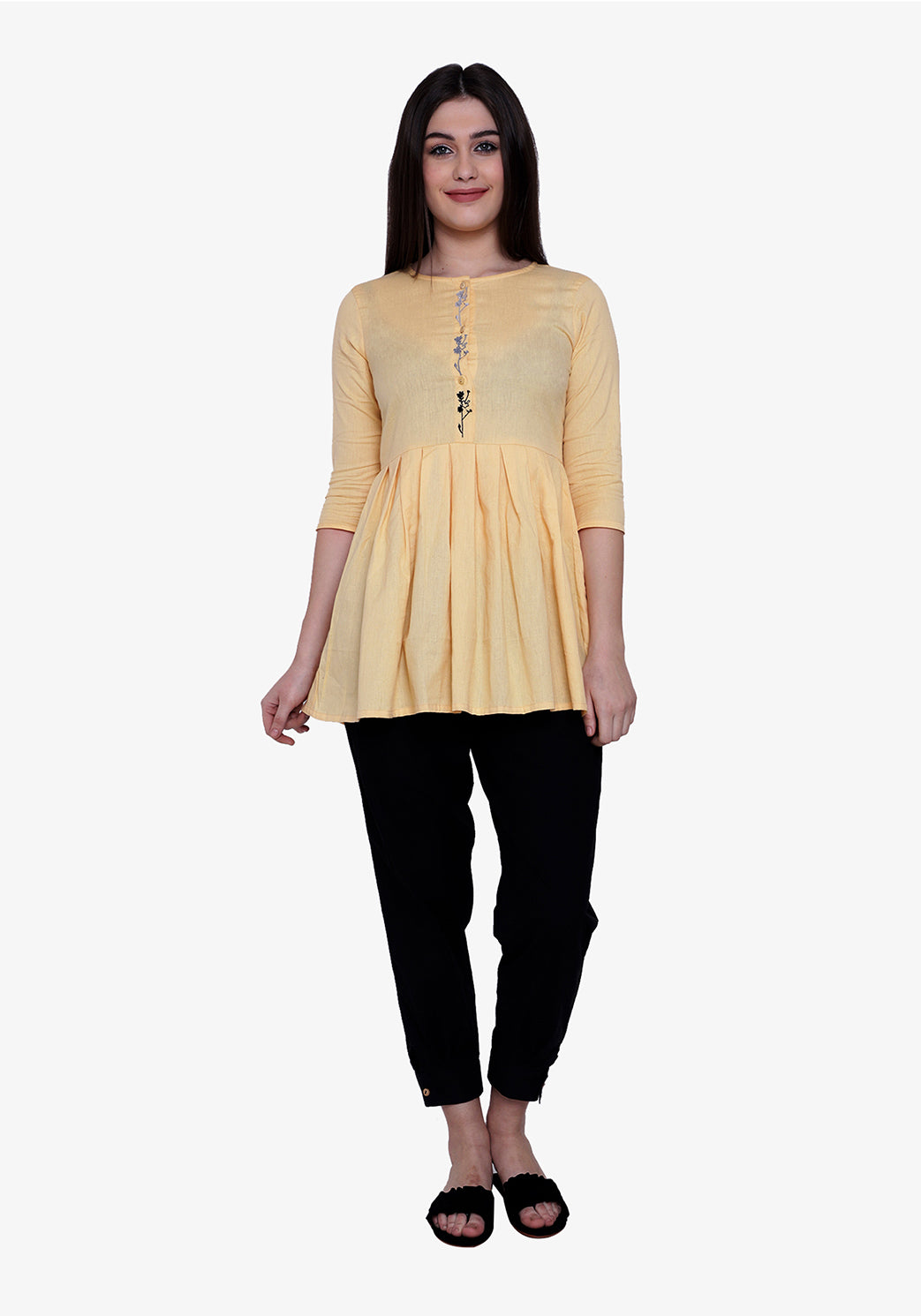 Button Down Embroidered Mellow Yellow Tunic