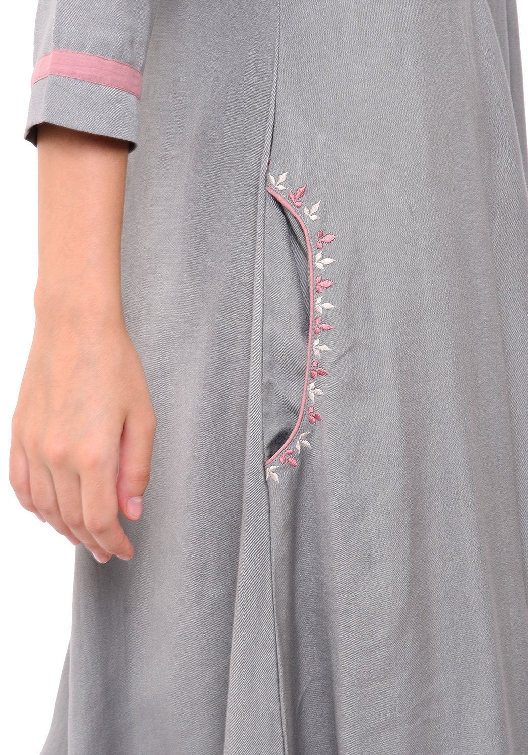 Pocket Embroidered Shift Dress - Grey Dress VRITTA