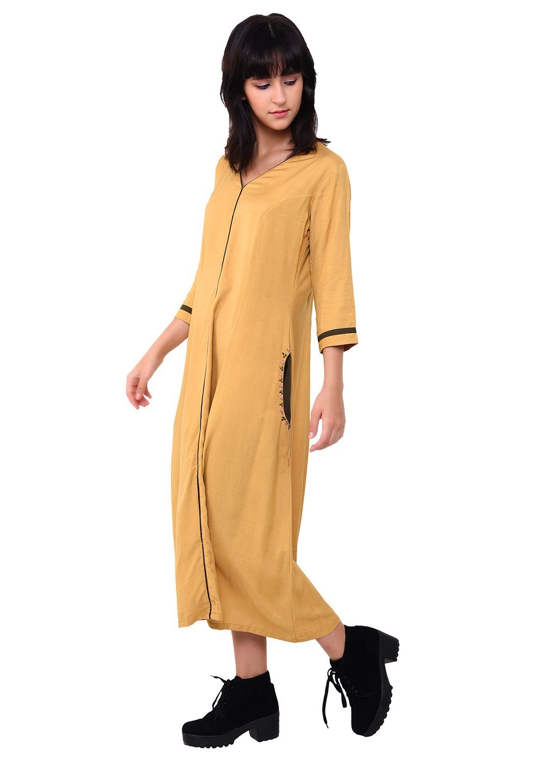 Pocket Embroidered Shift Dress - Sunflower Dress VRITTA