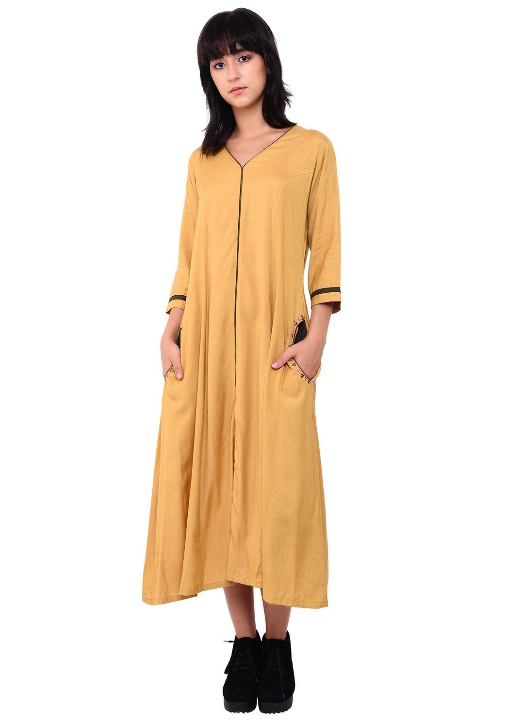Pocket Embroidered Shift Dress - Sunflower Dress VRITTA