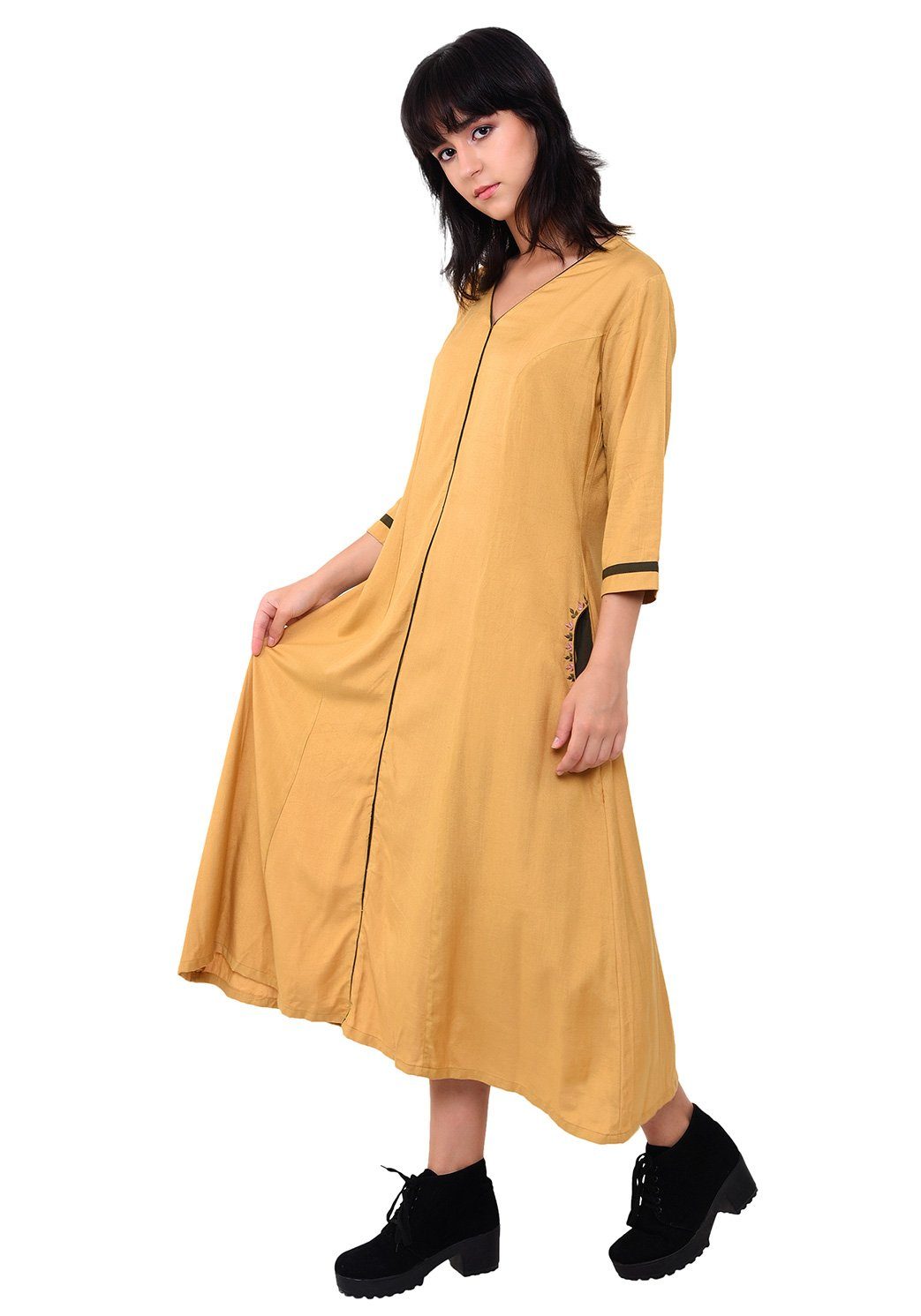 Pocket Embroidered Shift Dress - Sunflower Dress VRITTA