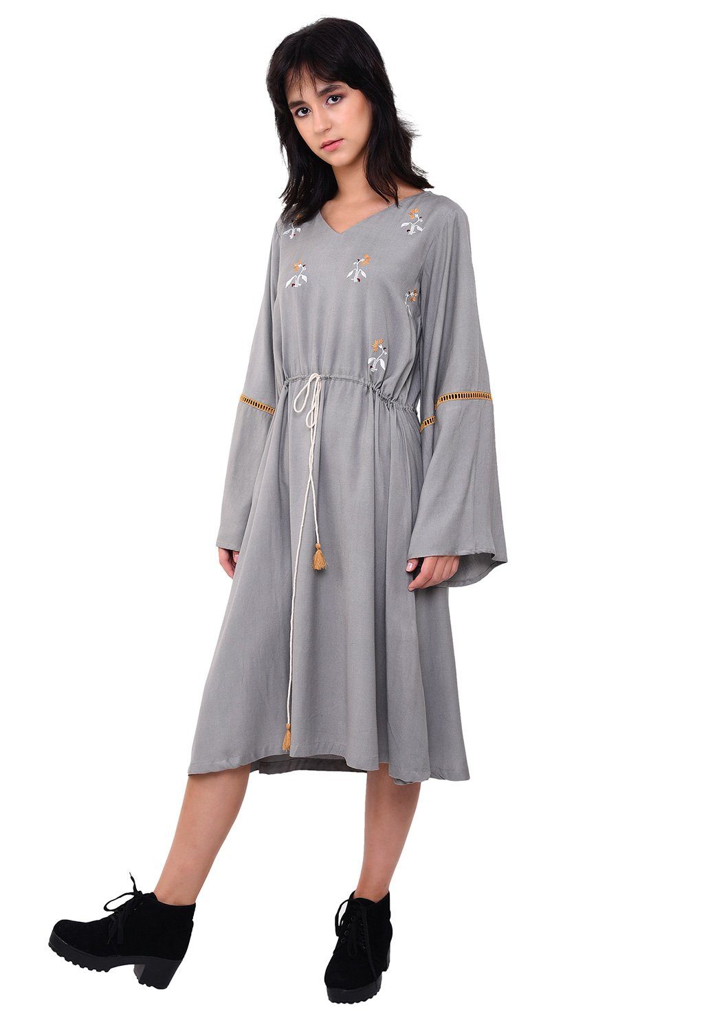 Tie-up Bohemian Dress - Grey Dress VRITTA