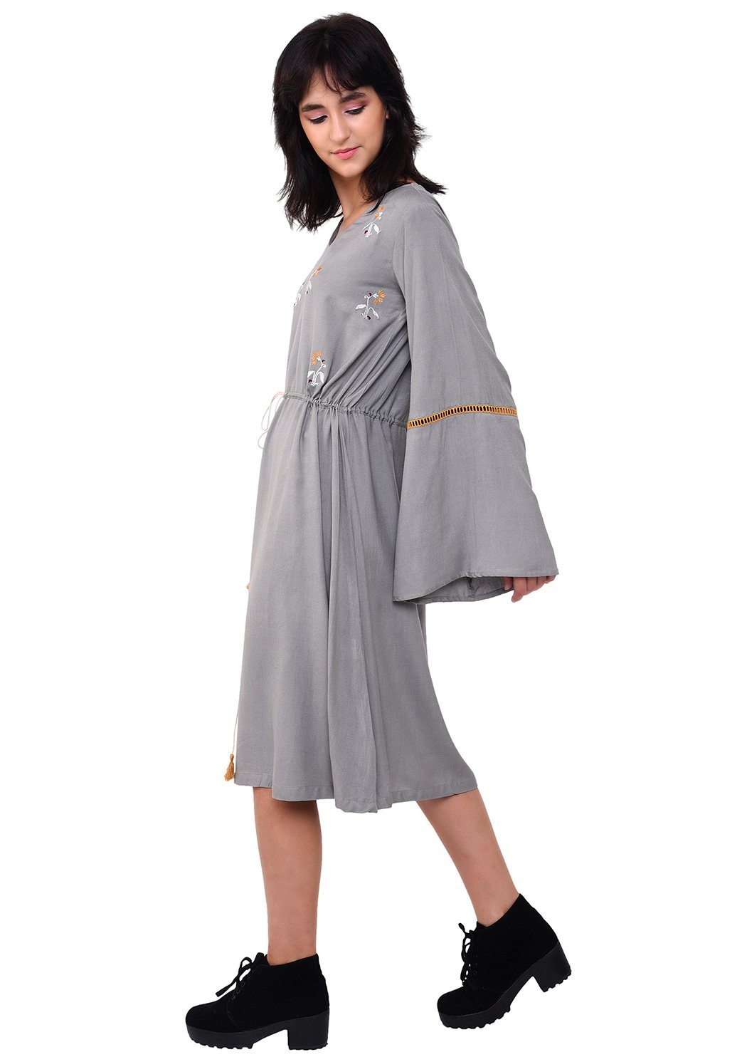 Tie-up Bohemian Dress - Grey Dress VRITTA