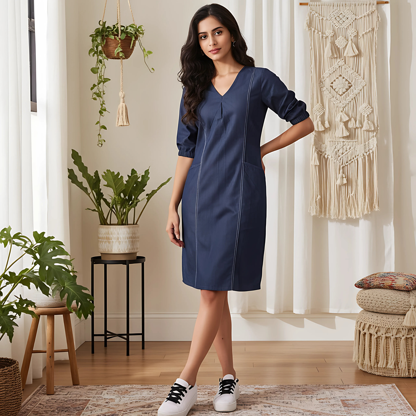 Formal Denim Ombre Blue Shift Dress