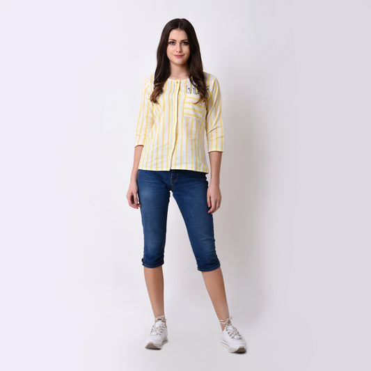 Button Down Embroidered Top - Lemon Yellow