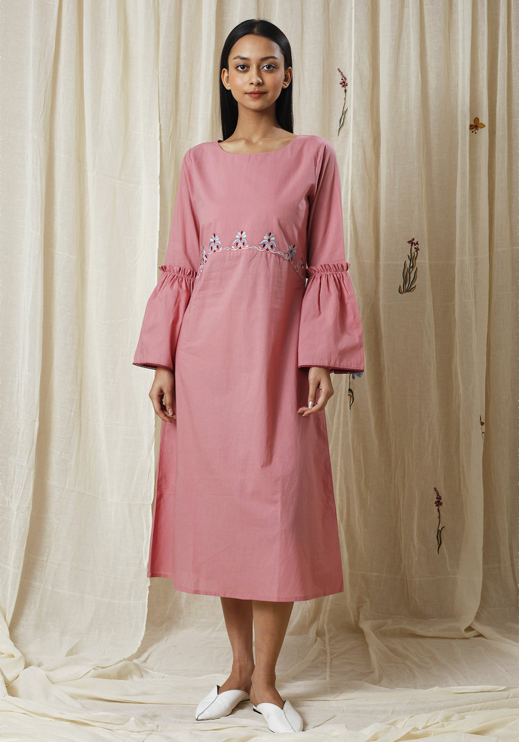 Embriodred Flared Sleeve Dress