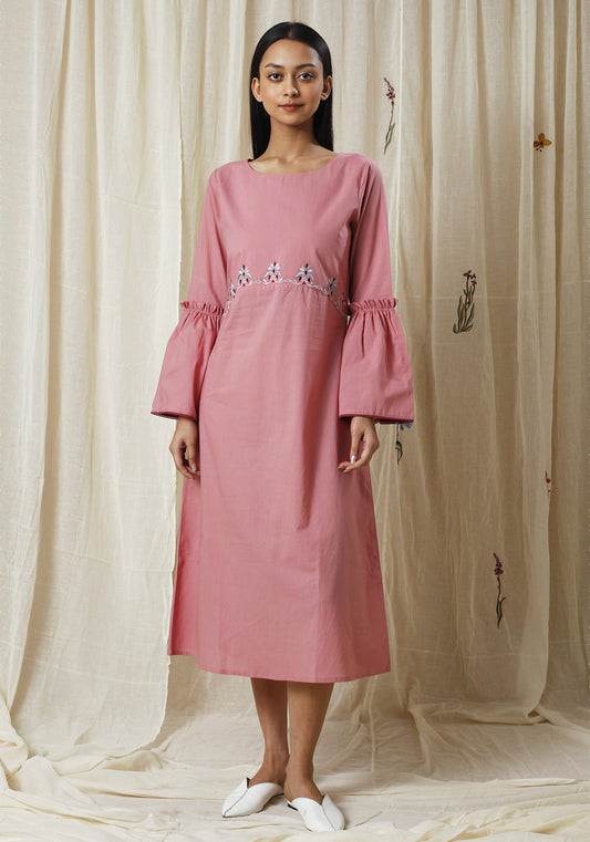 Embriodred Flared Sleeve Dress