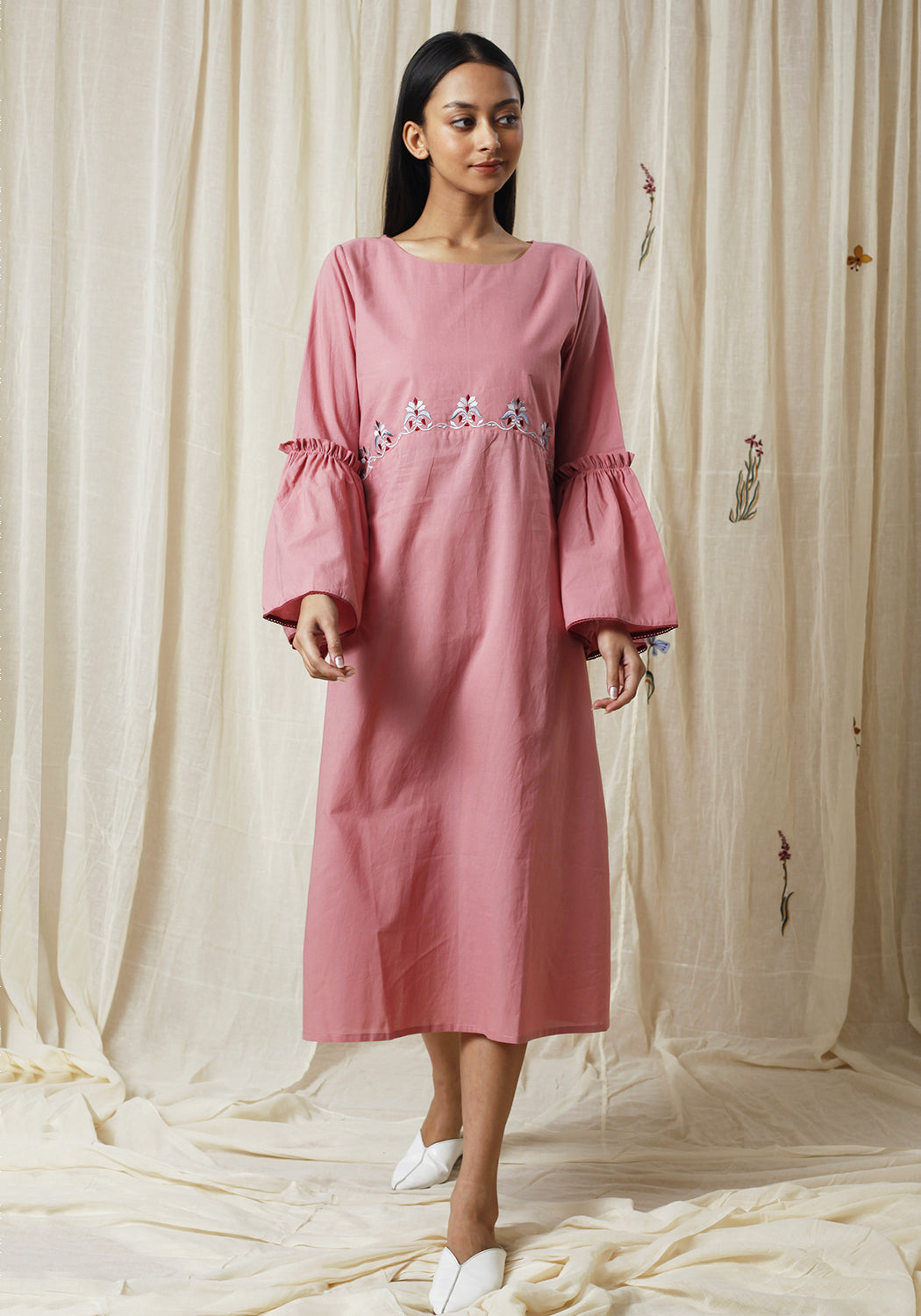 Embriodred Flared Sleeve Dress