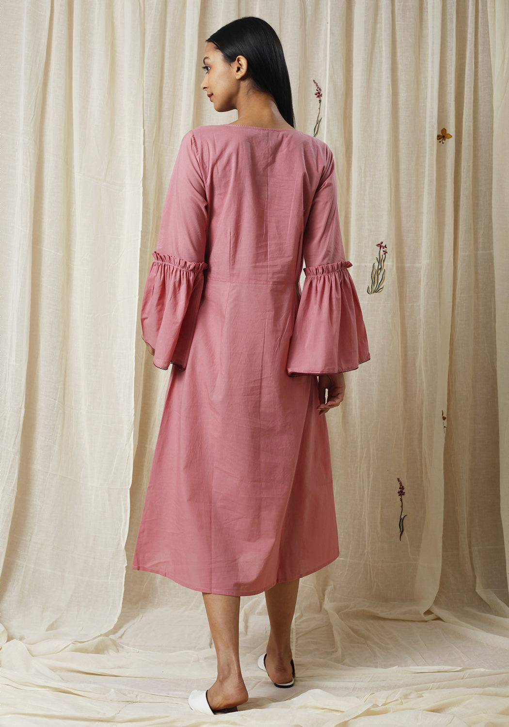 Embriodred Flared Sleeve Dress