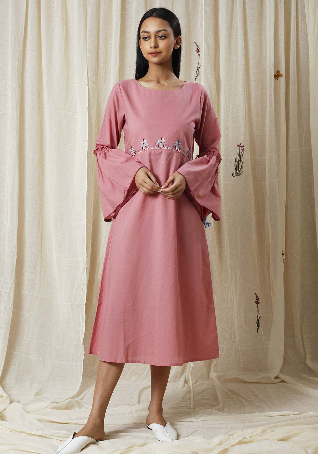 Embriodred Flared Sleeve Dress