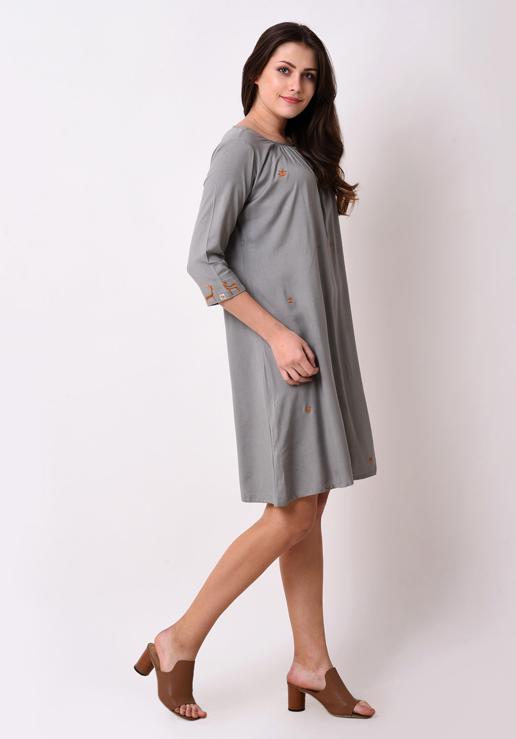 Urban Symbol Embroidered Shift dress - Grey