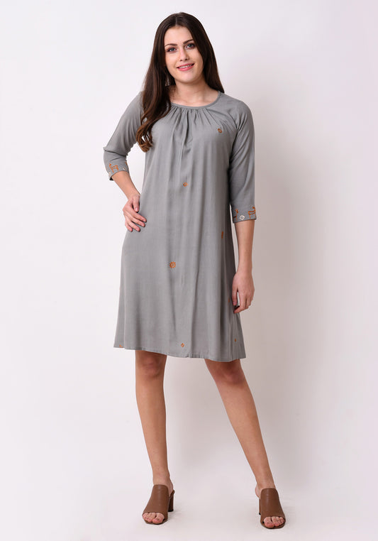 Urban Symbol Embroidered Shift dress - Grey