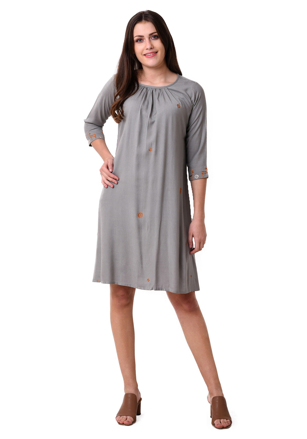 Urban Symbol Embroidered Shift dress - Grey