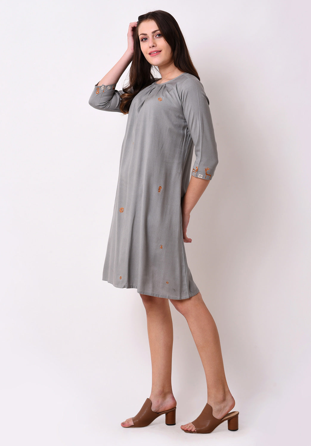 Urban Symbol Embroidered Shift dress - Grey