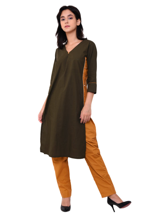 Embroidered Designer Kurta - Army Green