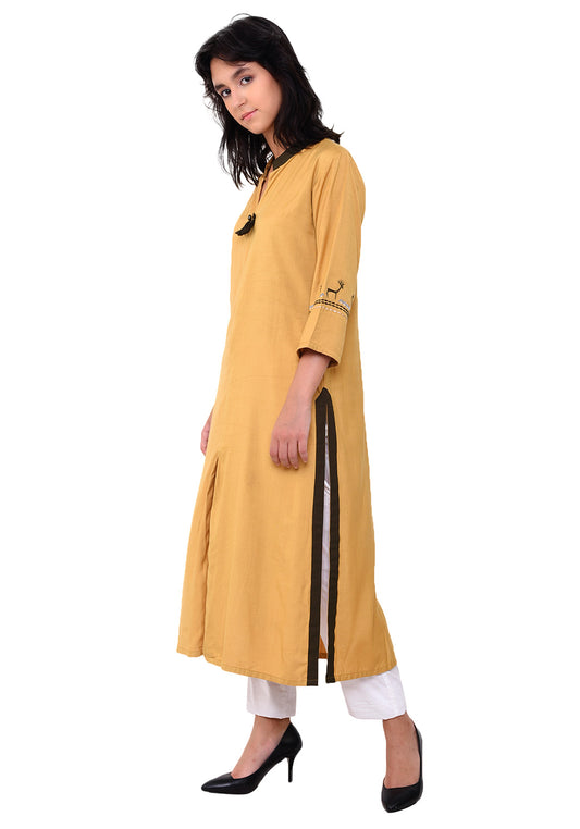 Embroidered Front Slit Kurta - Sunflower