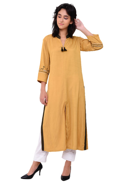 Embroidered Front Slit Kurta - Sunflower