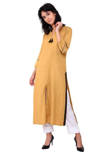 Embroidered Front Slit Kurta - Sunflower