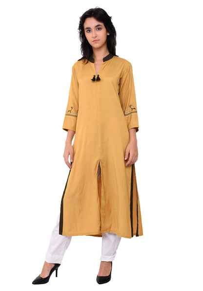 Embroidered Front Slit Kurta - Sunflower