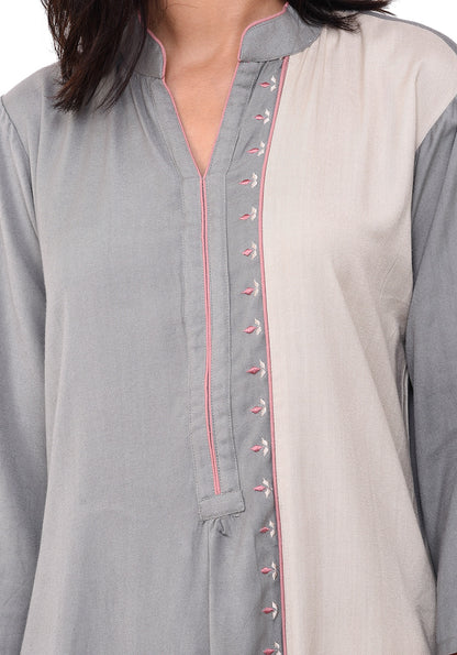 Embroidered Panelled Kurta - Grey