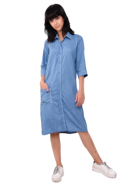 Anchor Thread Detail Shirt Dress - Faded Denim