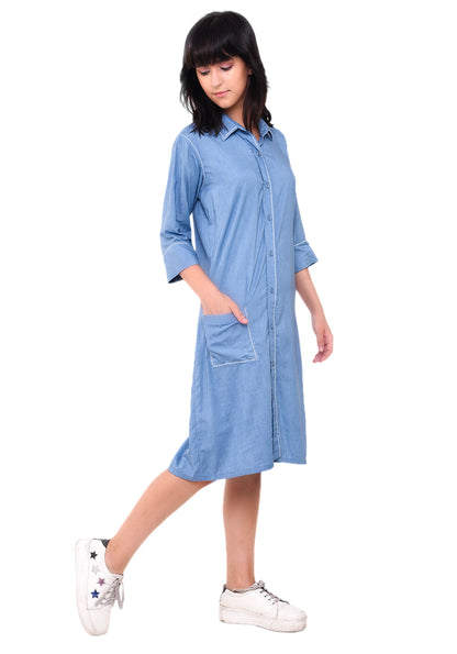 Anchor Thread Detail Shirt Dress - Faded Denim