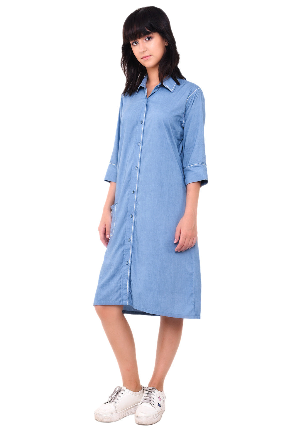 Anchor Thread Detail Shirt Dress - Faded Denim